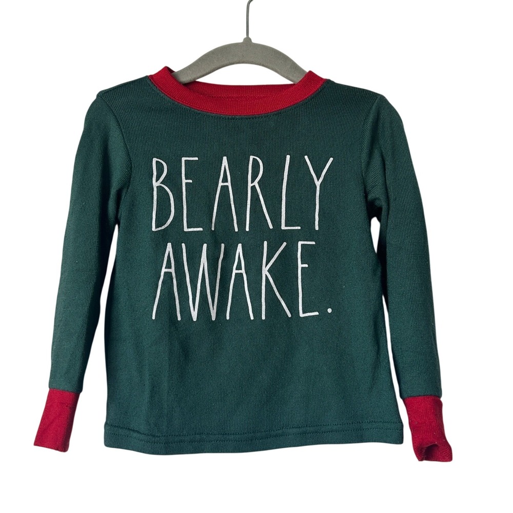 Rae Dunn Kids 3T Bearly Awake Green Red Knit Pajama Top BA1151-300-NSA